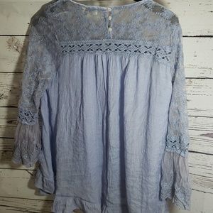 Blue floral lace blouse